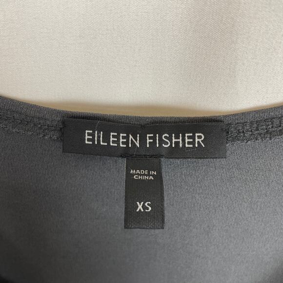 Eileen Fisher 100% Silk Charcoal Gray Short Sleeve Tunic Dress F0GK-1 Size XS - Picture 4 of 9
